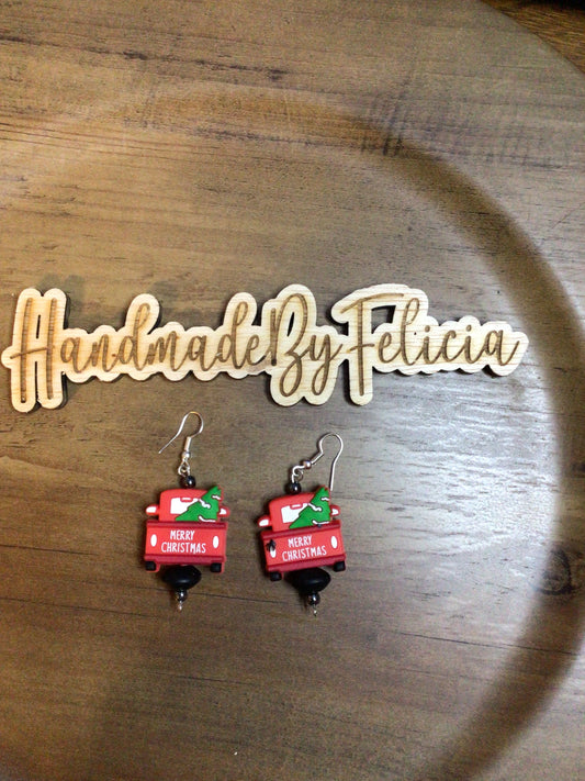 Merry Christmas red truck earrings