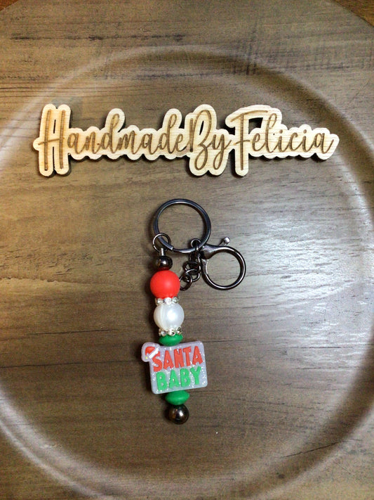 Santa baby white keychain