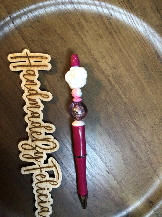 White rose pink pen