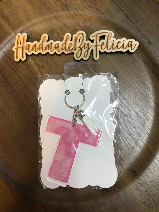 Letter T pink keychain
