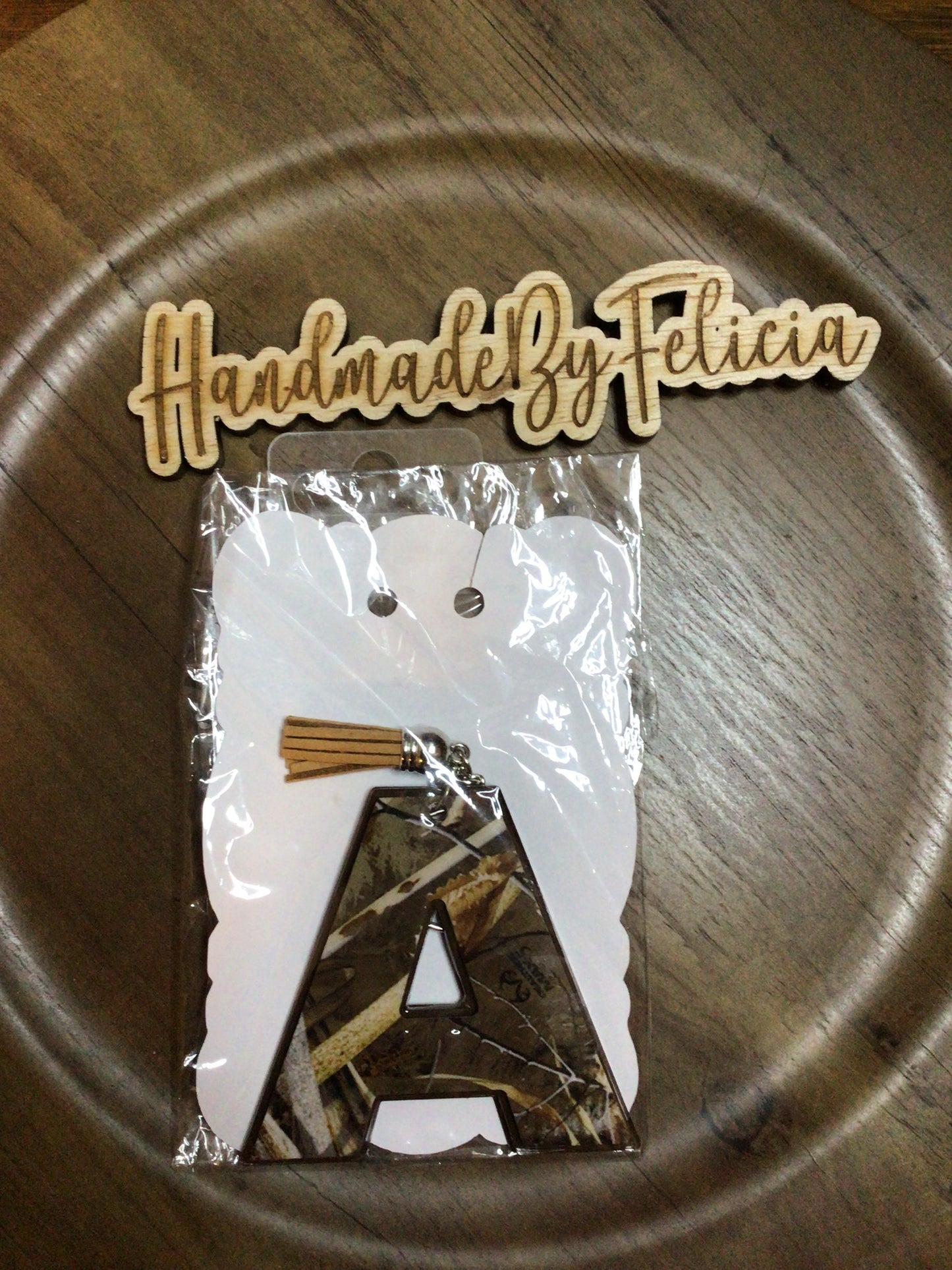 Letter A camo acrylic keychain