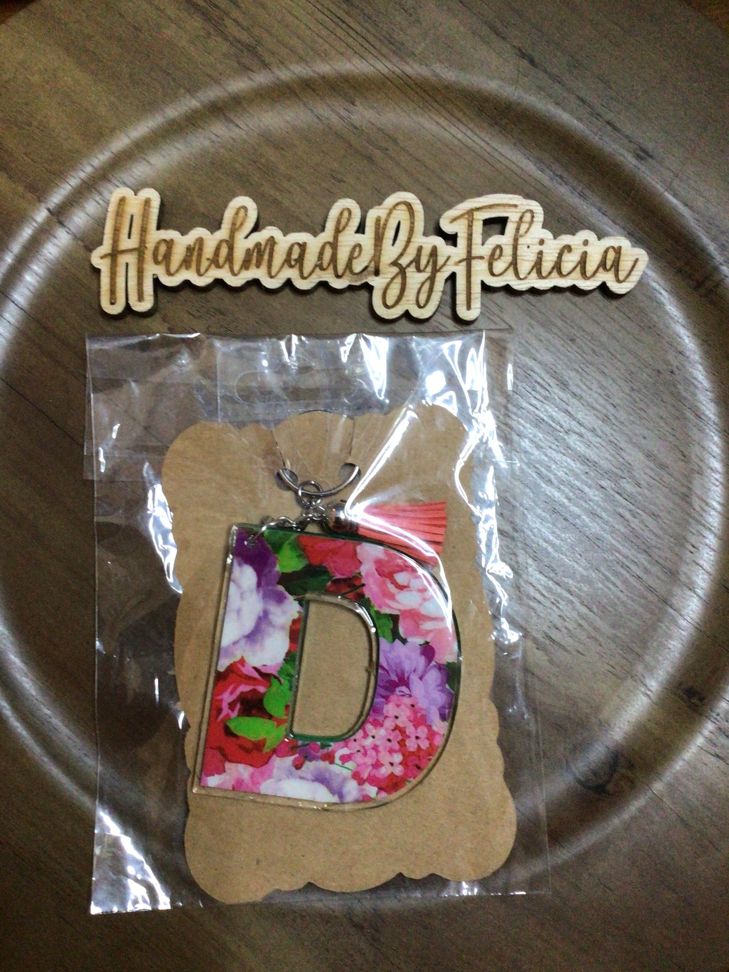 Letter D floral keychain acrylic