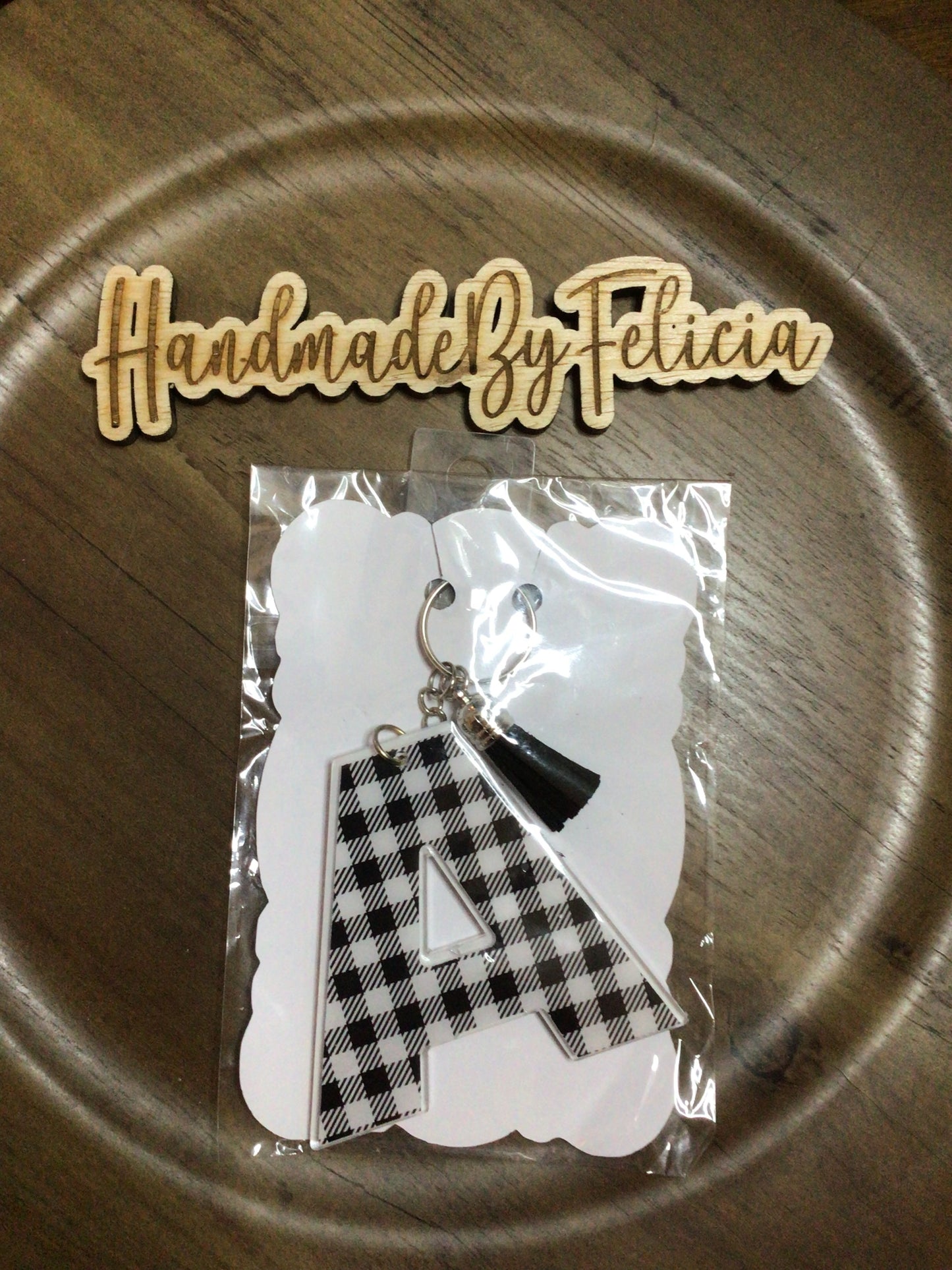 Letter A checkered axrylic keychain
