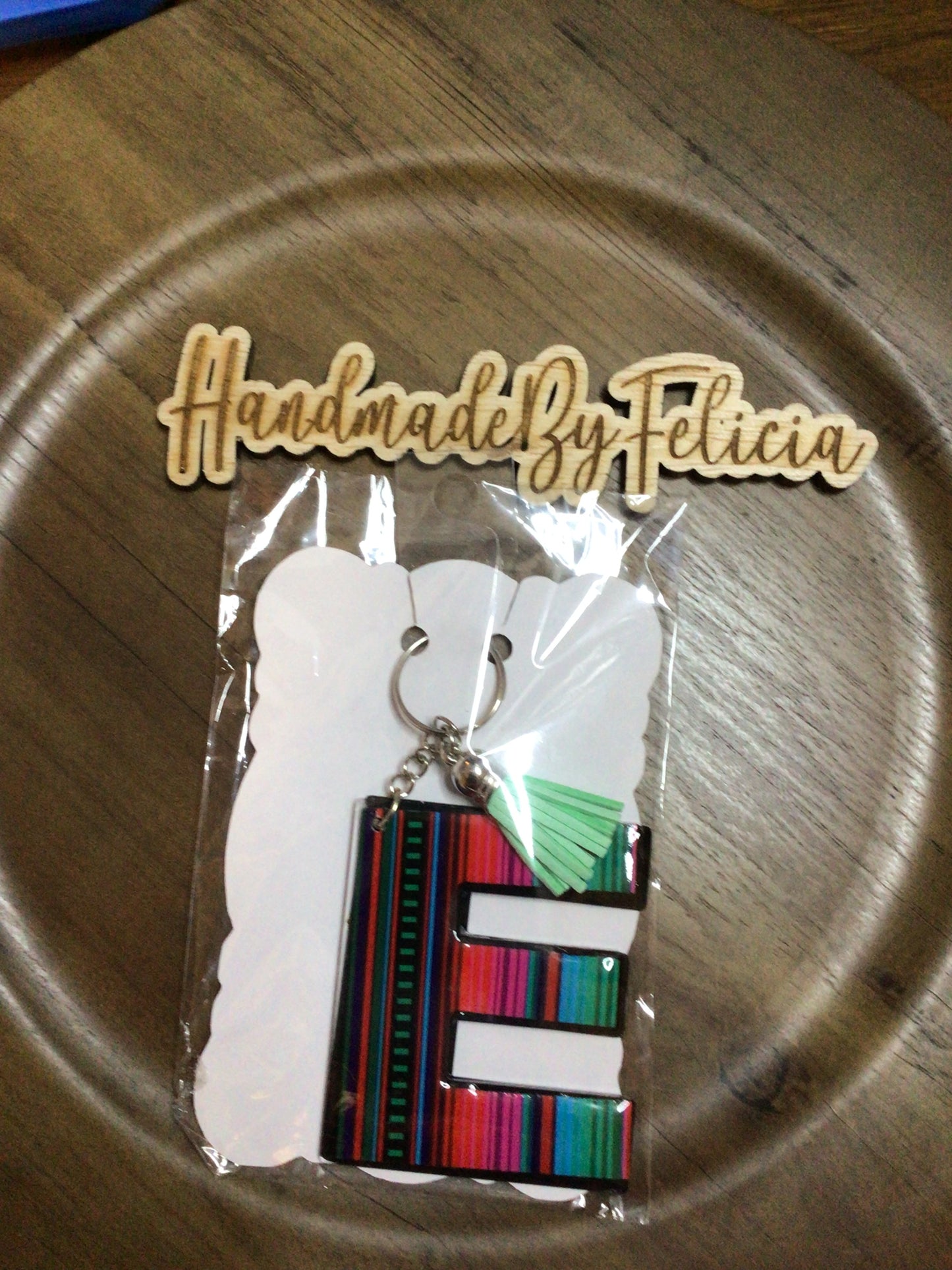 Multi color acrylic letter E keychain